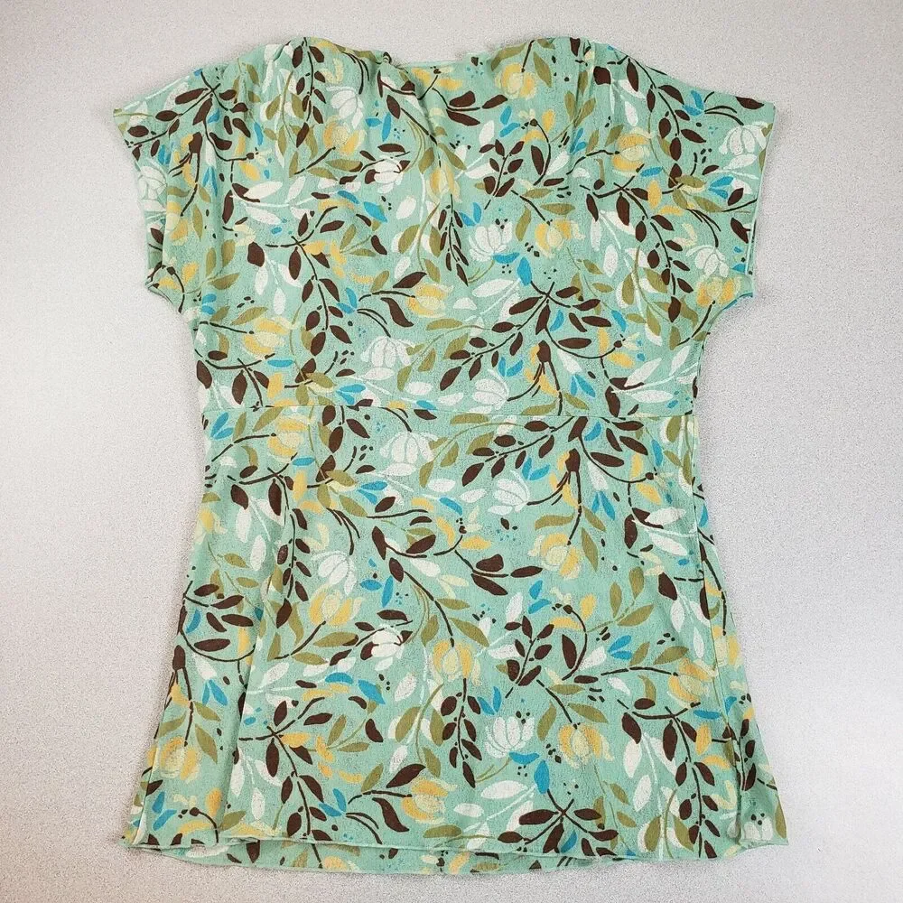 J Jill Womens Multicolor V Neck Leaf Print‎ Pullover Basic Top Size Small